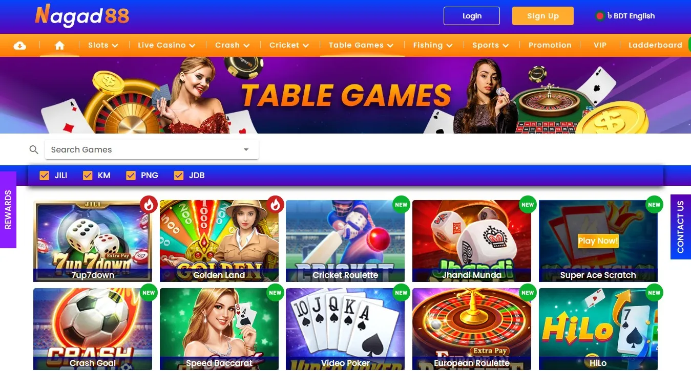 Nagad88 Casino Table Games. English